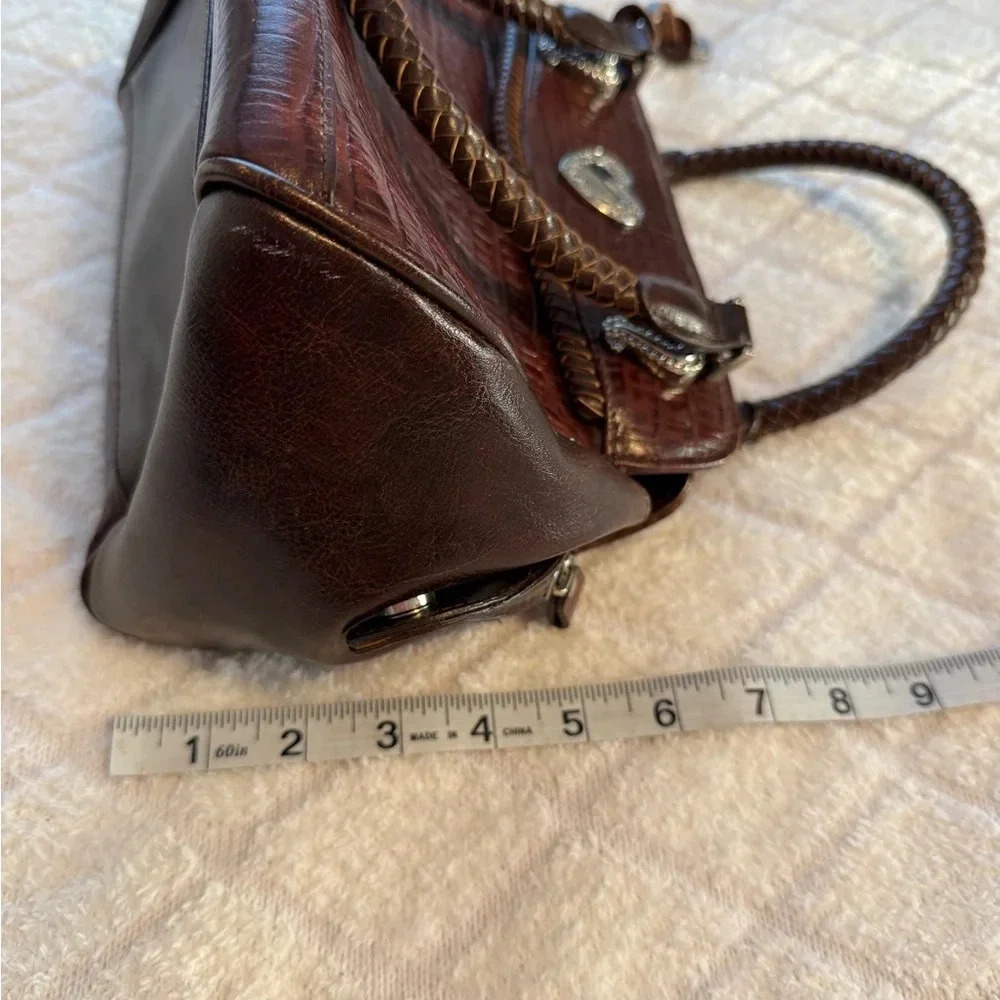 Brown leather satchel unbranded with Silvertone Hardware gives Brighton  vibes - Picture 8 of 10